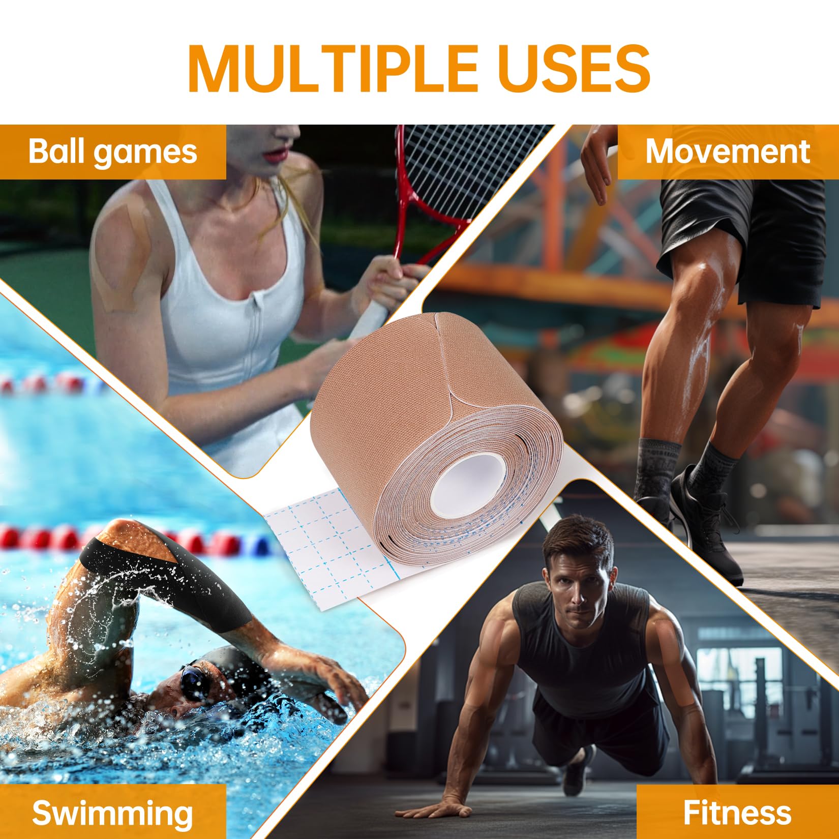 Dimora Kinesiologisches Tape, 40 vorgeschnittene Streifen, 2 Rollen, Original-Baumwolle, elastisches Sportband, 25 cm, zur Linderung von Muskelschmerzen und zur Unterstützung der Gelenke, Beige