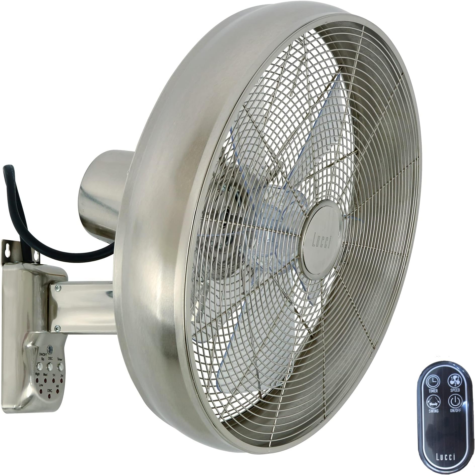 Wall fan with remote control and timer, fan diameter 41 cm, satin chrome, steel body and ABS shovel Power: 50 W