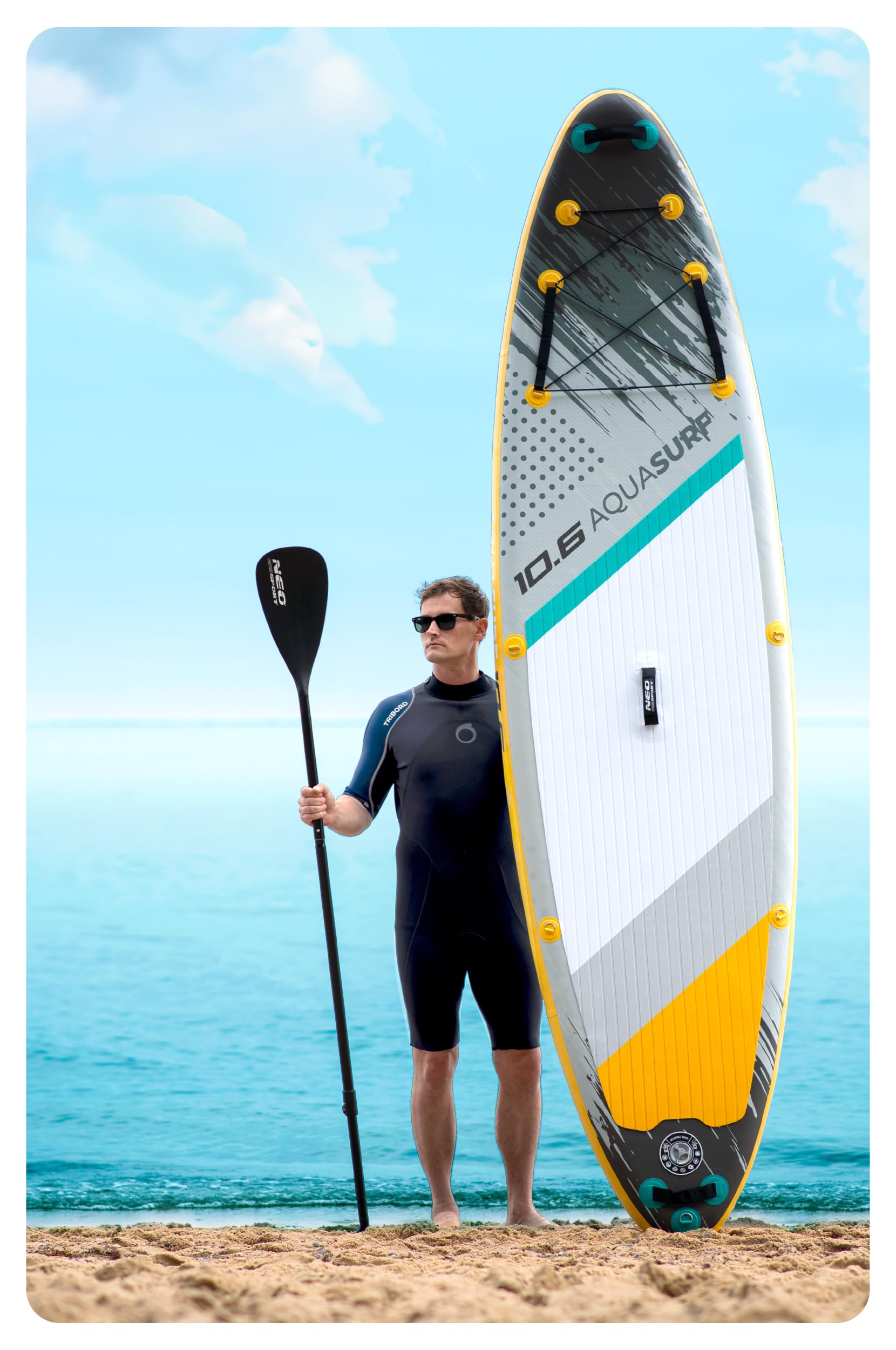 Neo-Sport Tavola da SUP Gonfiabile - 320 cm - Set di accessori - Zaino con pompa a mano Pagaia Leash - Aquasurf 10,6