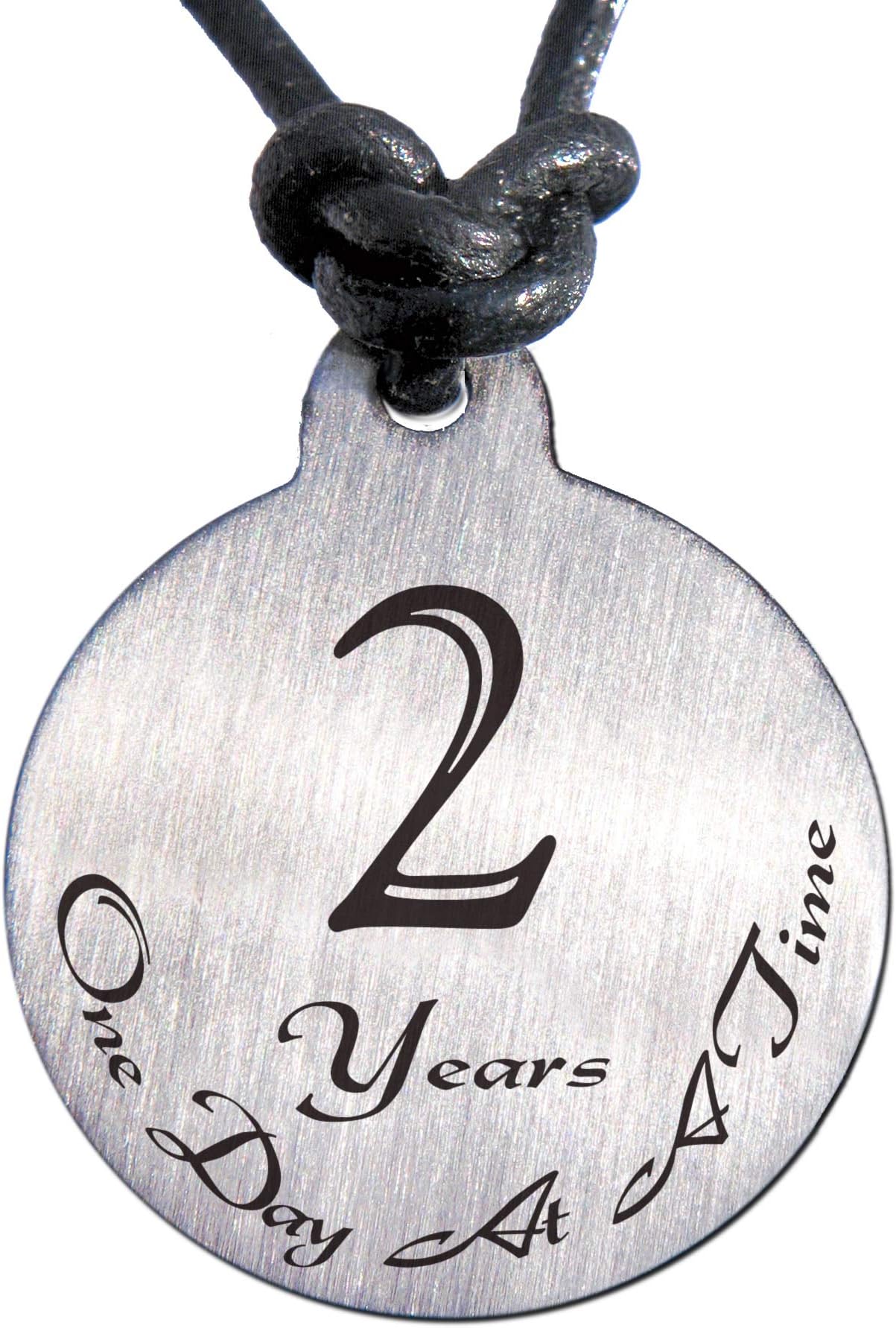 2 Year Sobriety Anniversary Medallion Leather Necklace for Sober Birthday, AA Alcoholics Anonymous, NA Narcotics Anonymous
