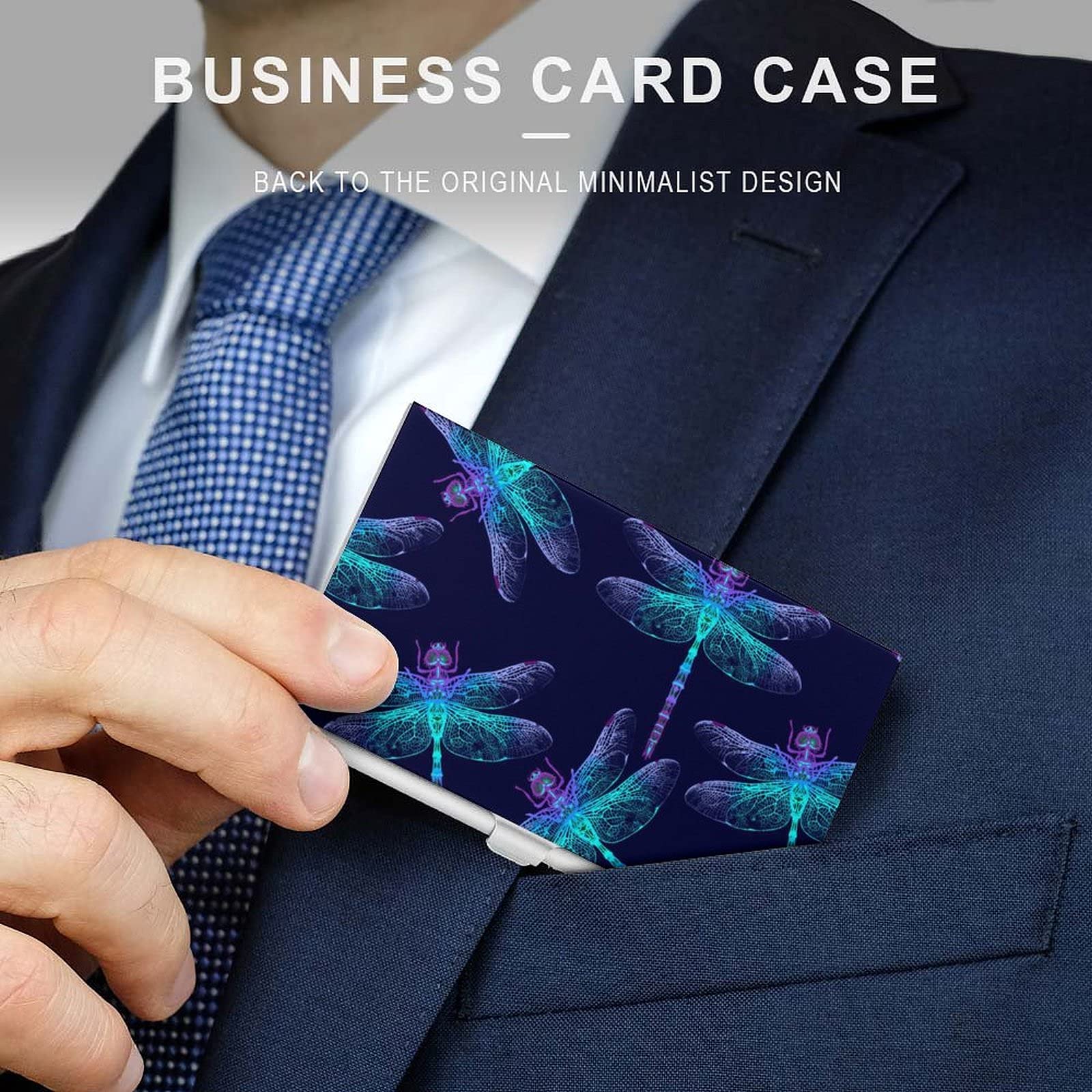 NHYDSPQ Business Card Holder/case,Hand Painted Blue Dragonfly Print...