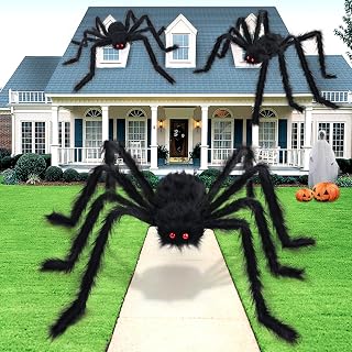 3PCS Giant Spiders Halloween Decorations Indoor Outdoor Spider Decorations Halloween Decor Fake Realistic Large Hairy Halloween Spiders for Outside Home Office Wall Yard Parties