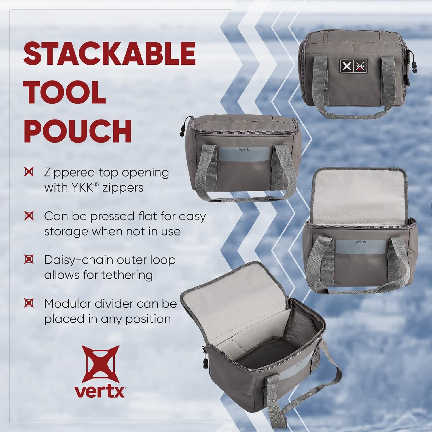 Vertx VTAC Stackable Tool Pouch Cube Storage Organizer, Car Tactical Gear Carry Bag, Ammo, Mag, Portable EDC Tool Storage Travel Carrying Containers, 10L Capacity, MD, Snow Line Grey (F1 VTX5706)