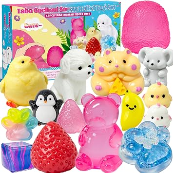15pcs Taba Squishy Toys Kit, Squishy Fidget Toys for Kids & Adults, Kawaii Squishies Stress Relief Squeeze Toys Classroom Party Favors for Kids 4-8 8-12, Sensory Fidget Birthday Gifts for Boys & Girls