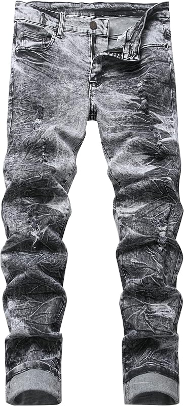 Calça jeans masculina MXCVYCC com efeito destroyed e corte reto