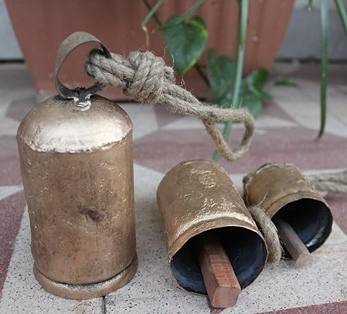 Miniatura 3 de Mango Gifts Harmony - Juego de 3 campanas de vaca vintage con acabado dorado antiguo (campanas cilíndricas)