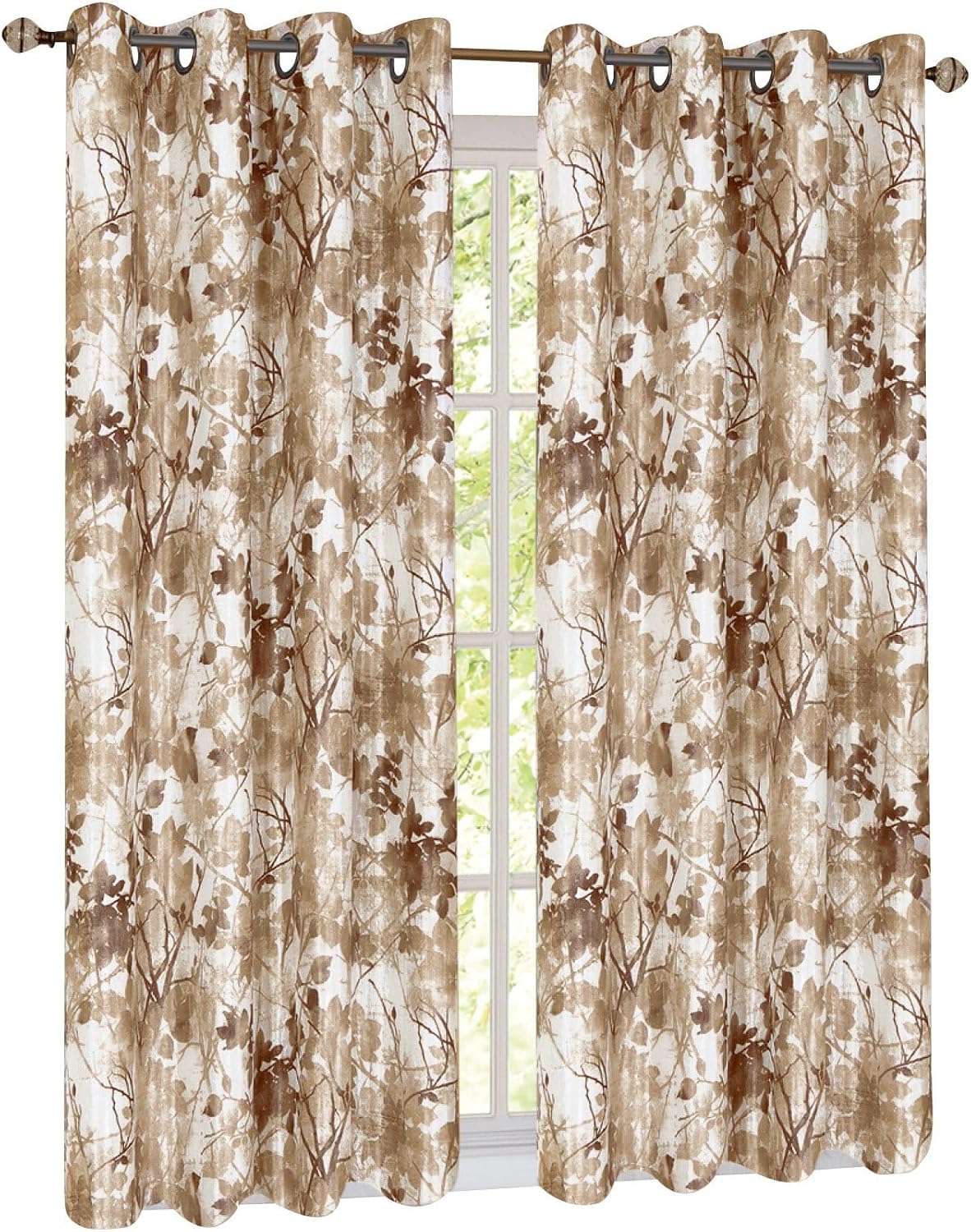 Collections Etc Tranquil Trees Grommet Top Insulated Room Darkening Thermal Black Out Window Curtain Panel, Tan, 50" X 63"