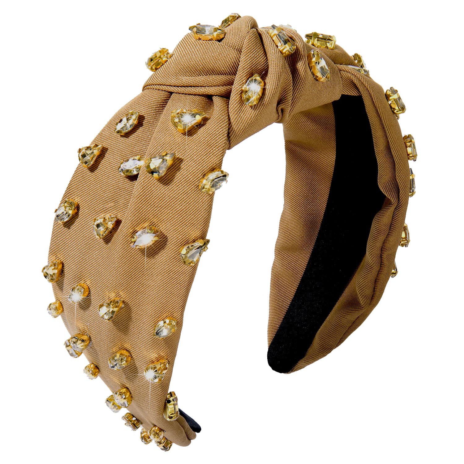 NVENF Rhinestone Knotted Headbands for Women, Crystal Beaded Jeweled Headbands, Top Knot Hairbands Womens Fashion Hairbands Summer Hair Accessories (