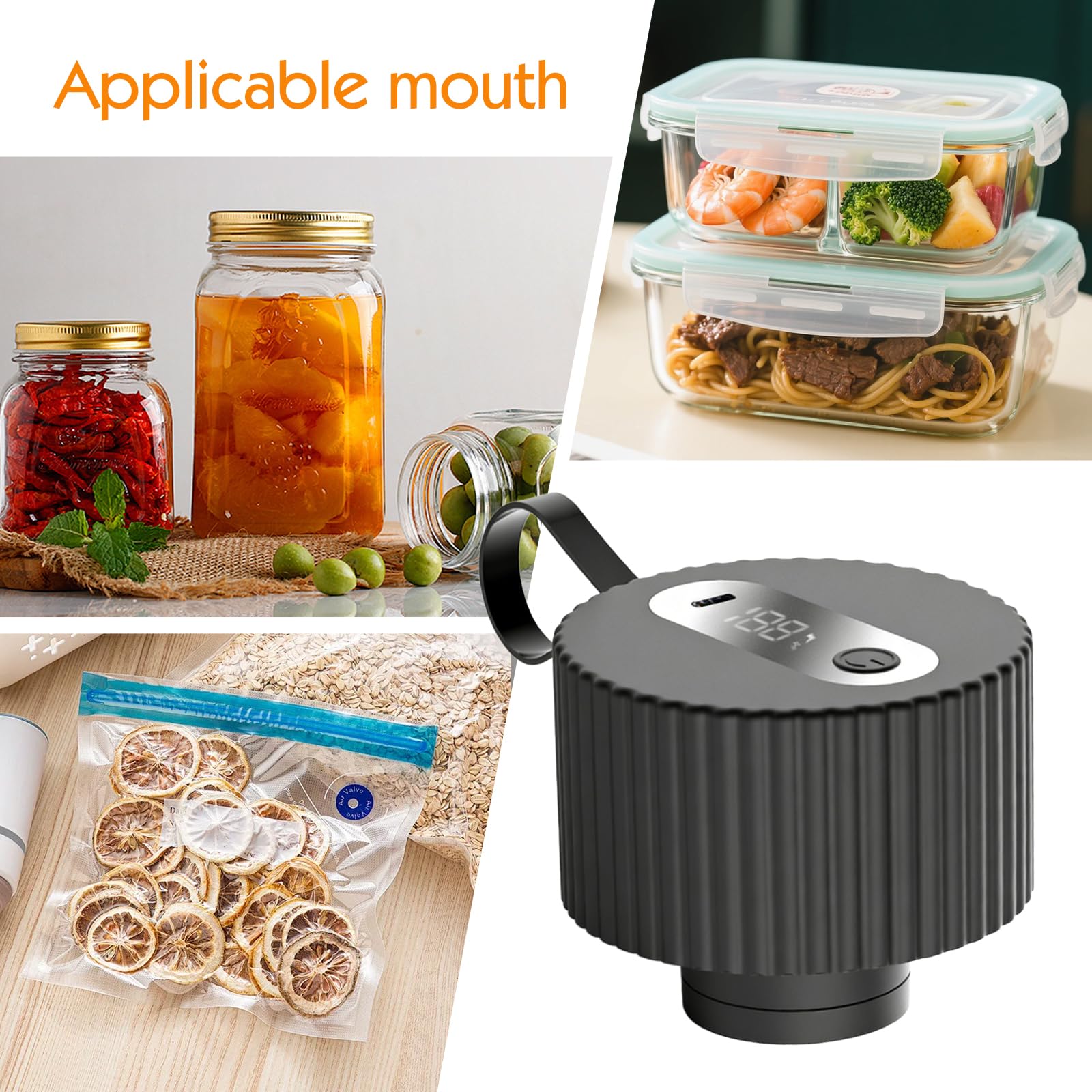 PORFOYO 3-In-1 Vakuumierer Für Gläser, Elektrischer Vakuumierer, Mason Jar Vakuum Sealer für breiter und normaler Öffnung, Inkl. 10 Beutel, Einmachdeckeln
