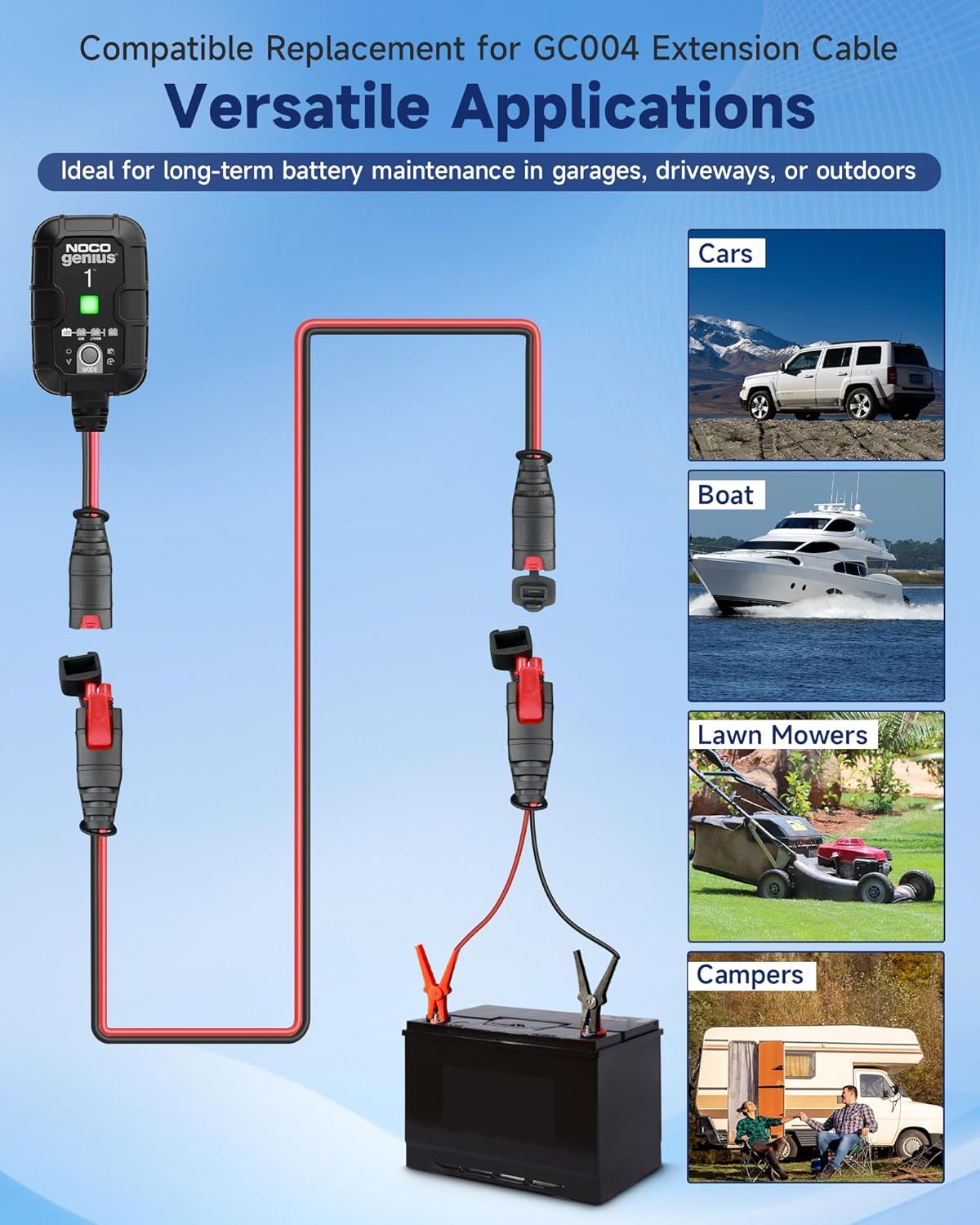 2-Pack 10FT GC004 Extension Cable 16AWG Compatible with NOCO Genius Smart Battery Chargers, X-Connect Connector Accessory for GENIUS1 GENIUS2 G750 G1100 G3500