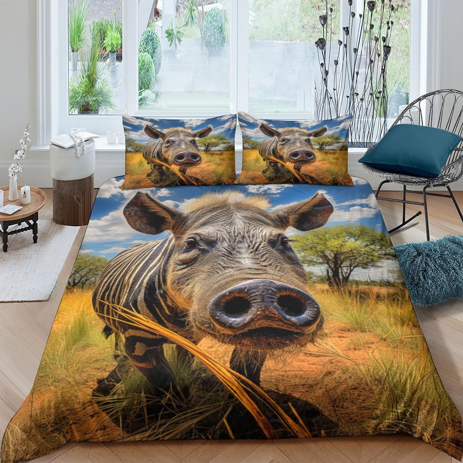 Parure de lit 200x200 Warthog avec housse de couette et taies d'oreiller pour ado
