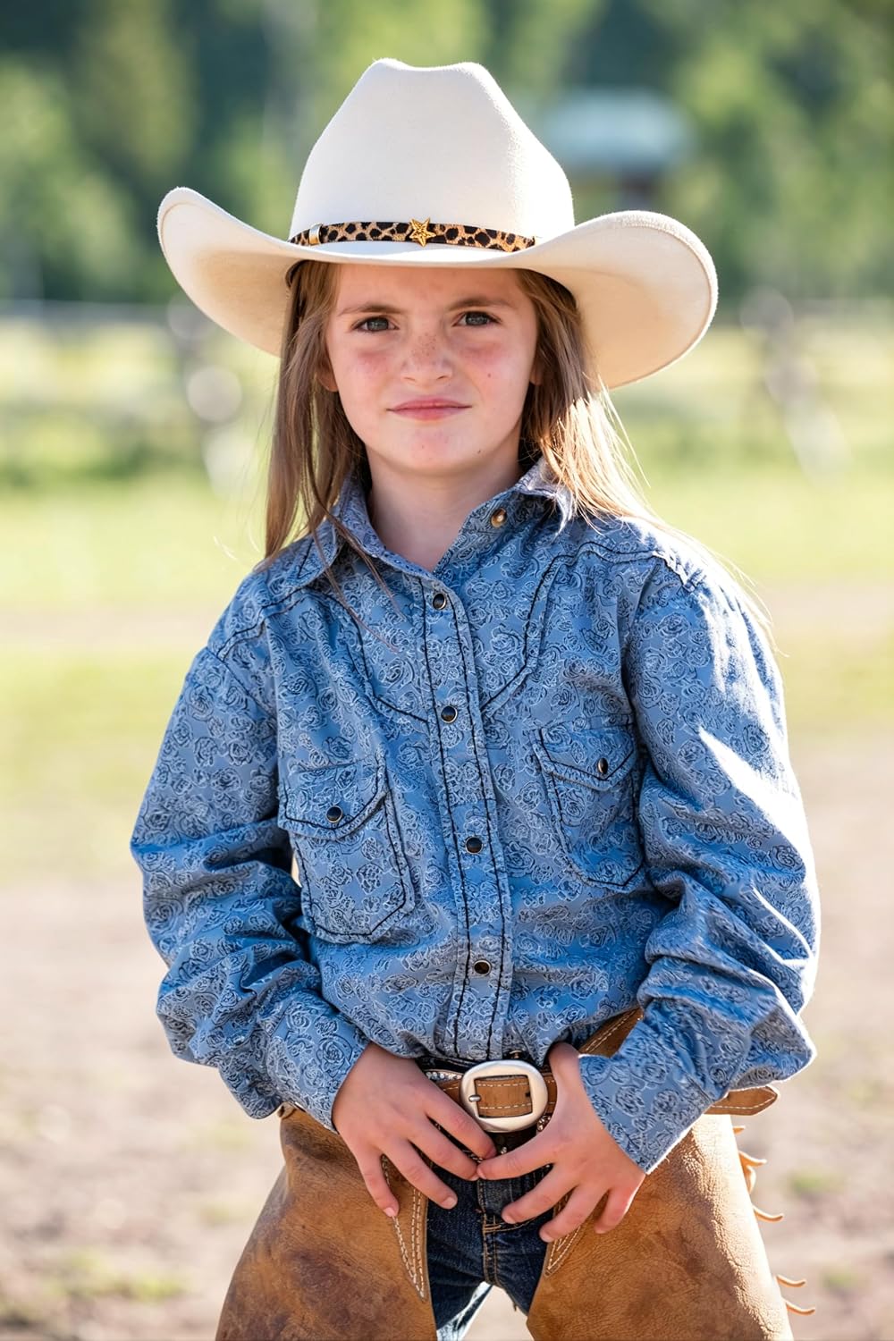 Jastore Kids Western Cowboy Hat for Girls & Boys Wide Brim Cowgirl Hat with Leopard Print Band