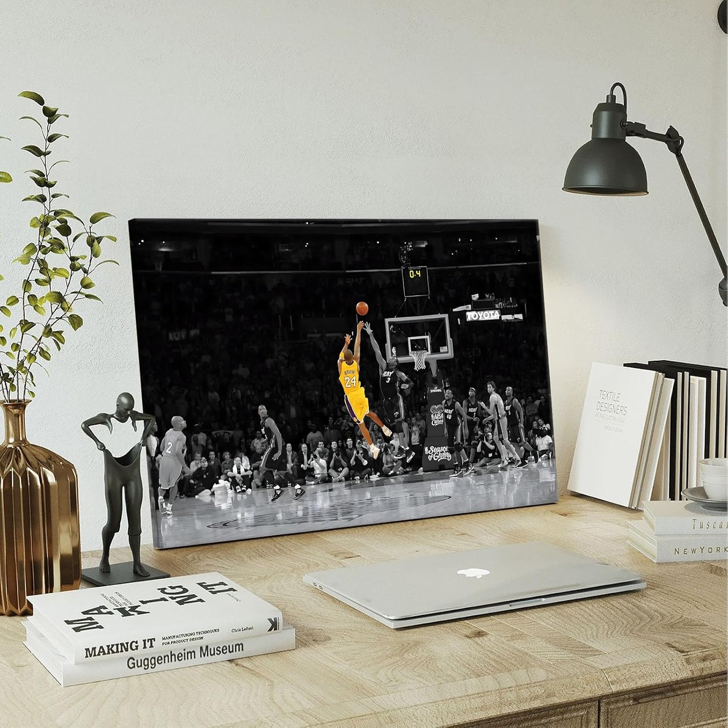 Kobe Bryant Canvas Wall Art Decor - Iconic Lakers No. 24 Game-Winning Shot, Basketball Legend Tribute Artwork, Sports Canvas Wall Art Decor for Home, Office or Game Room Wall Decoration 12x16 inch