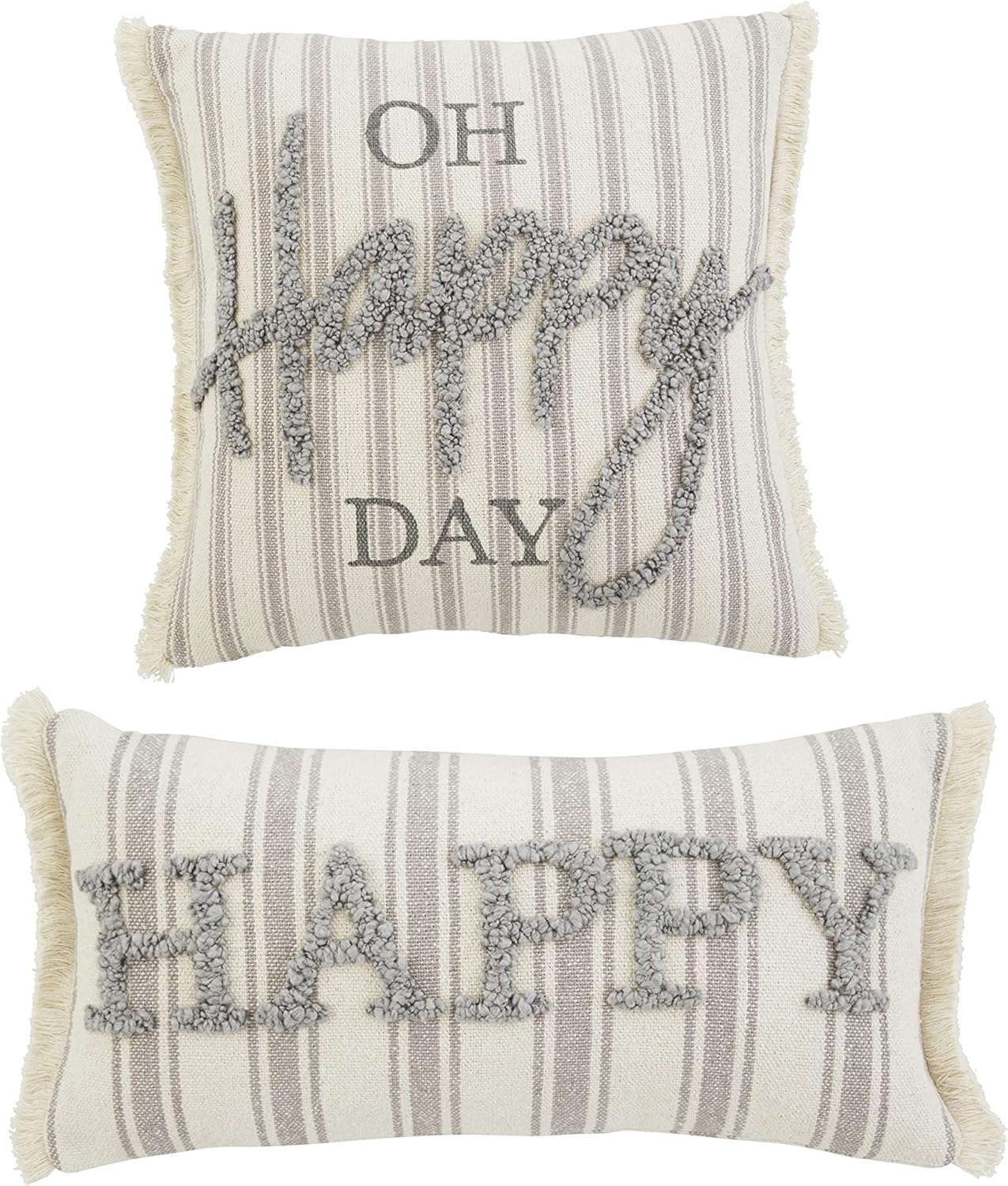 Mud Pie Tufted Pillow, 18" x 18", Happy Day