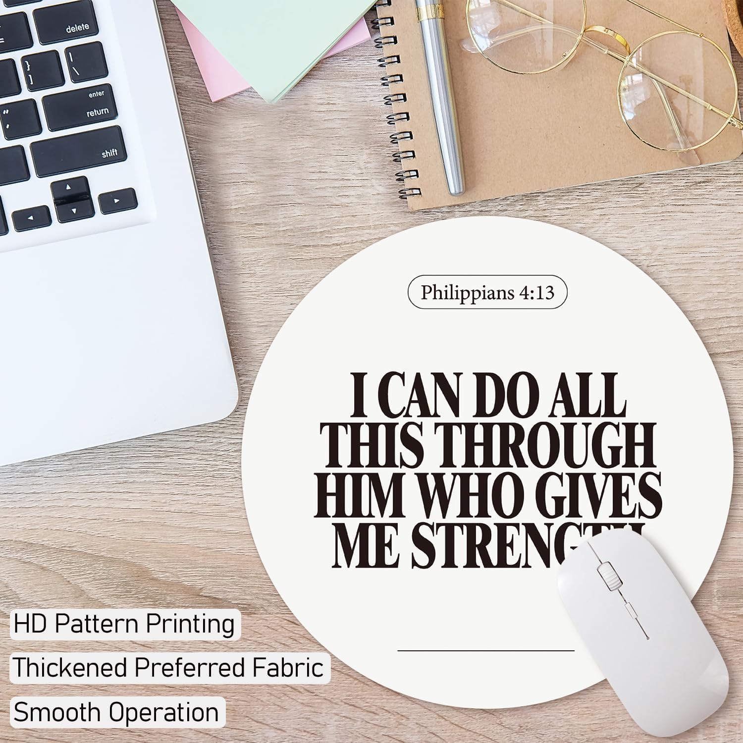 Black and White Inspirational Christian Round Mouse Pad, Modern image 2