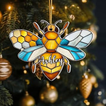 Personalized Bee Christmas Ornaments - Bee Ornaments for Christmas Tree - Customized Honeybee Ornament - Holiday Decor for Tree, Wreath, Window, Car Mirror - Stocking Stuffers for Men, Women
