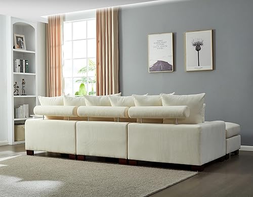 Miniatura 3 de Modular Sectional Sofa 5 Seater Oversized Convertible L & U Shaped Couch Corduroy Fabric On-Site Reversible Chaise Living Room Furniture,Beige