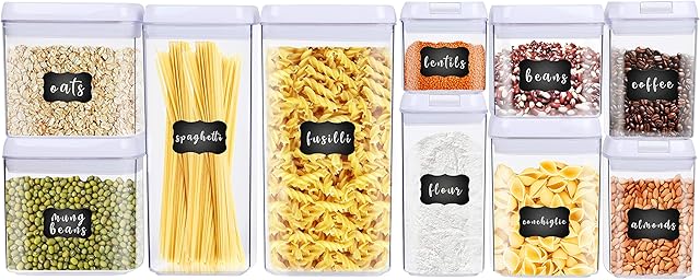 George Olivier Food Storage Containers | Set of 10 Kitchen Storage Containers + 8x Chalkboard Labels & Marker | The Perfect Airtight Food Storage Container for Cereal, Flour, Rice, Pasta & More!