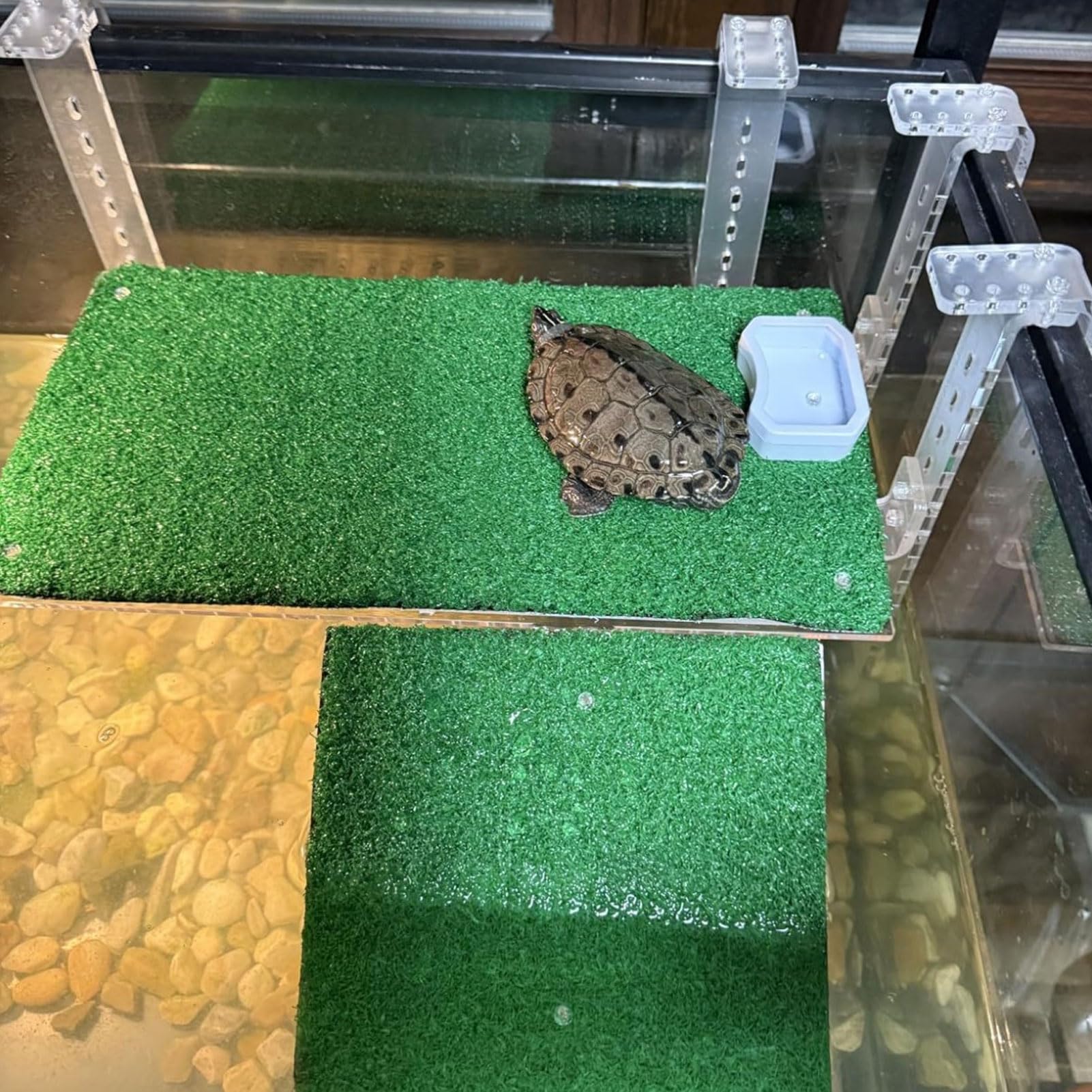 Schildkröten-Ruheplattform Zum Sonnenplatz, rutschfest, Verstellbare Hängerampe aus Künstlichem Gras für Aquarien mit Mehreren Höheneinstellungen, Anpassbare Rampe, Einfac