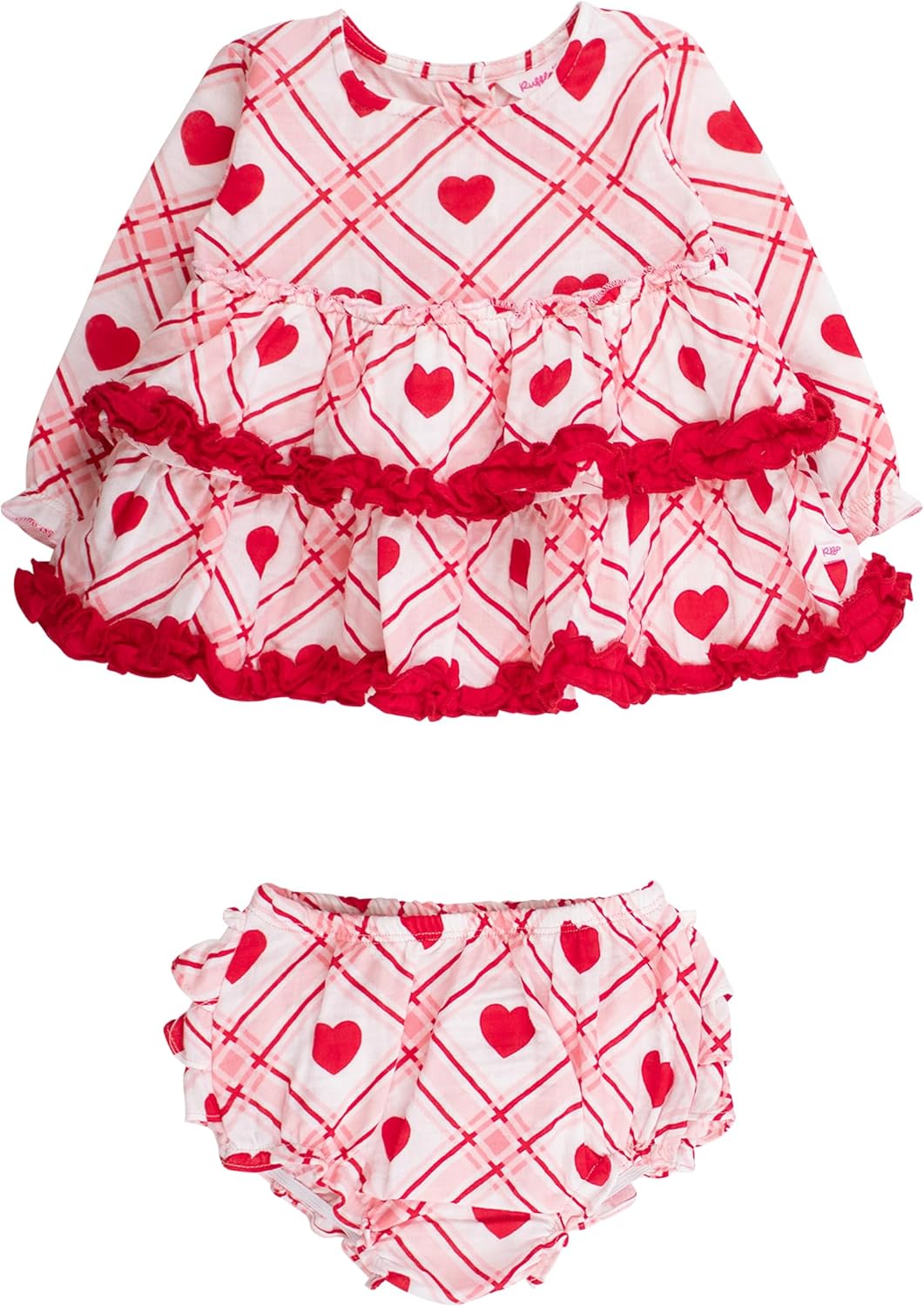 RuffleButts Baby Girls Cotton Gauze Long Sleeve Tiered Ruffle Swing Top and Bloomer Set