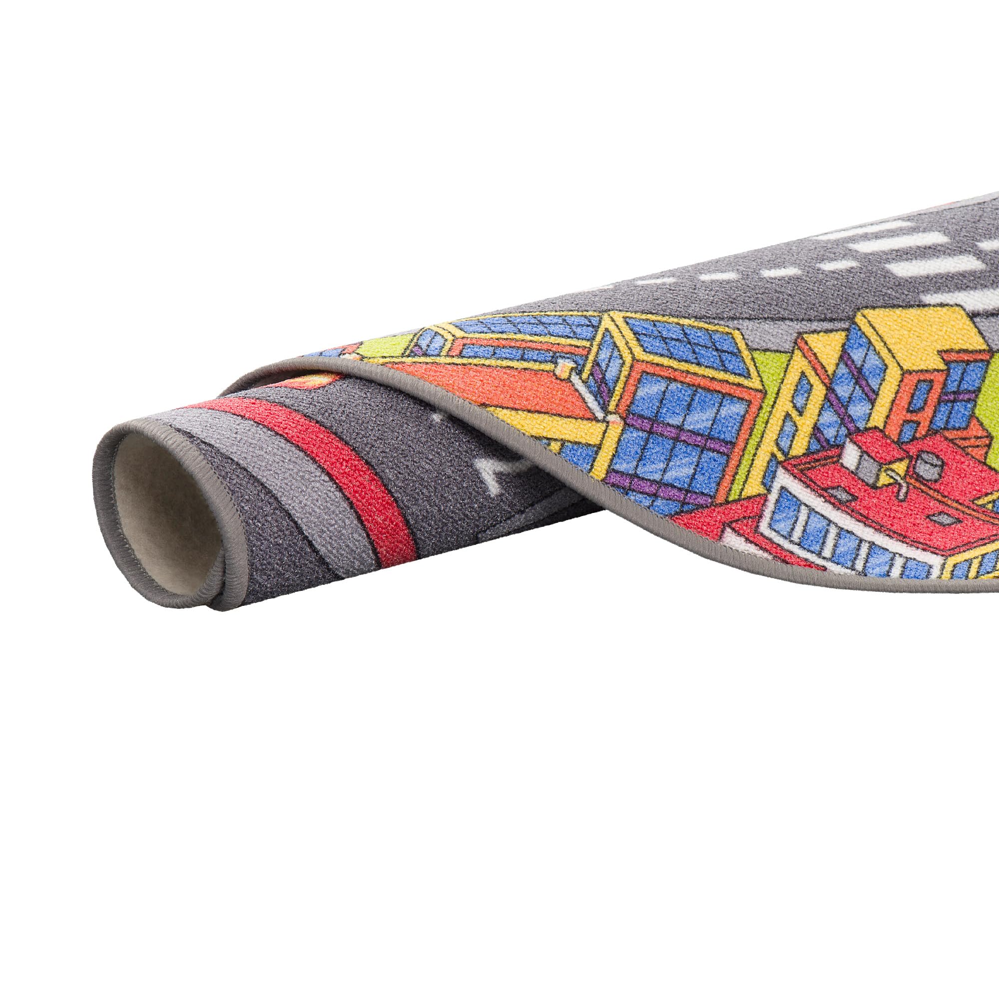 Snapstyle Tapis de Rue pour Enfants Little Town 3D Rond - Gris - 4 Tailles