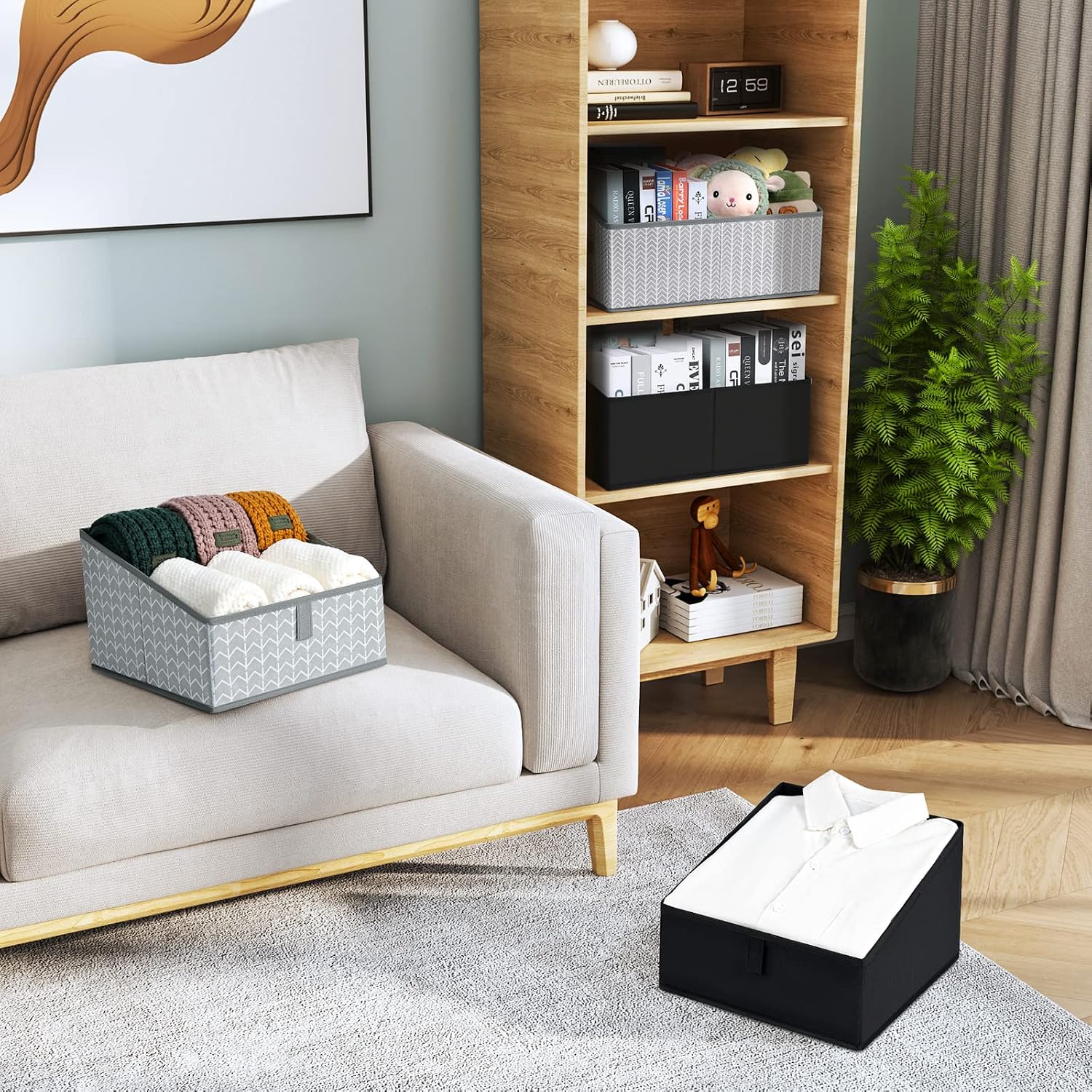 DIMJ Storage Bins Basket for Closet Storage, Fabric Baskets for Closet Shelves, Foldable Storage Cube for Toys, DVDs, Books, Arrow