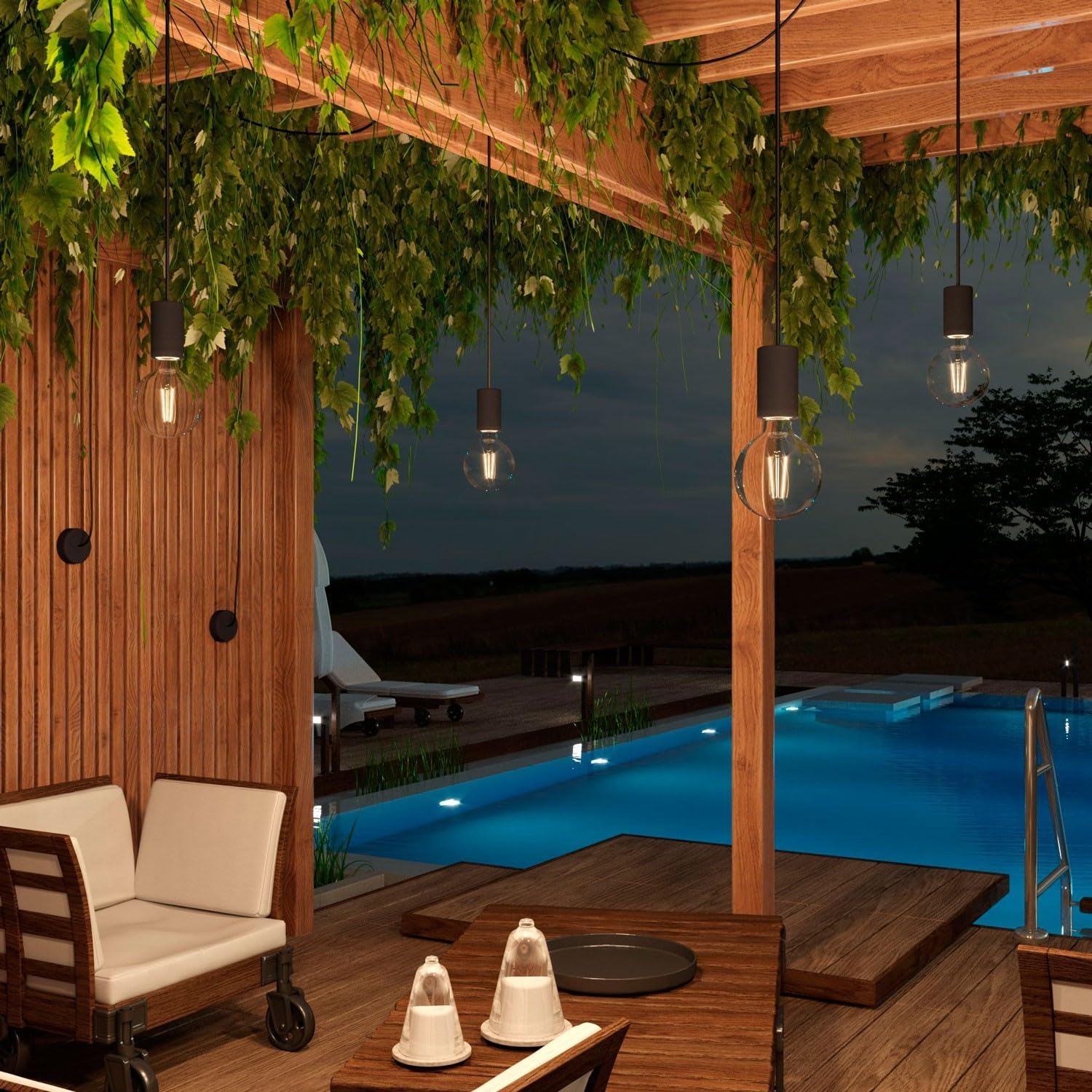creative cables - EIVA ELEGANT Outdoor-Pendelleuchte mit 5 m Textilkabel, Deckenbefestigung, Silikon-Lampenbaldachin und Lampenfassung, IP65 - Ohne Glühbirne, Schwarz