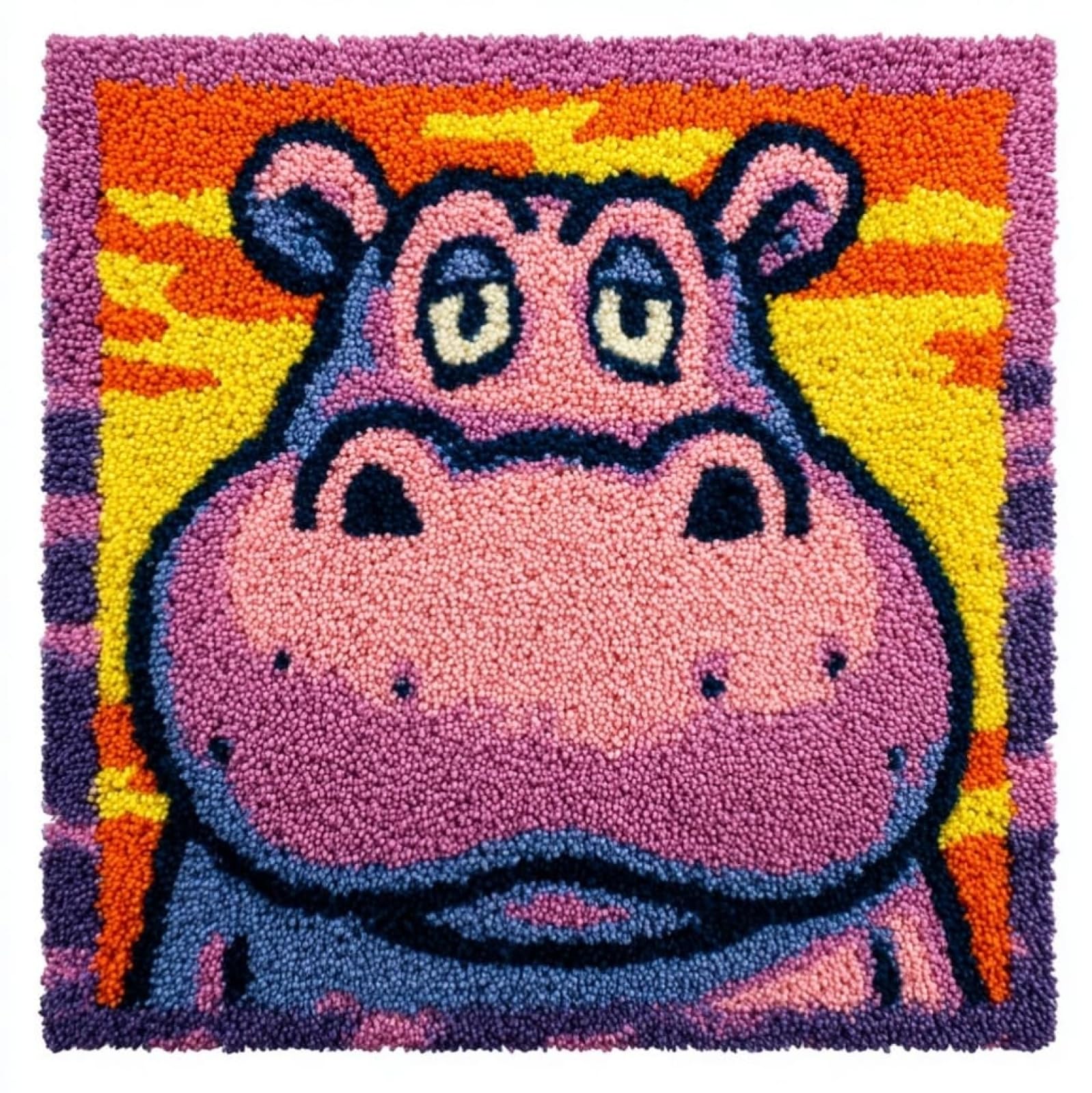 WallustrioaW Latch Hook Pillow Case Kit for Adults 17X17Inch,Cute Hippo