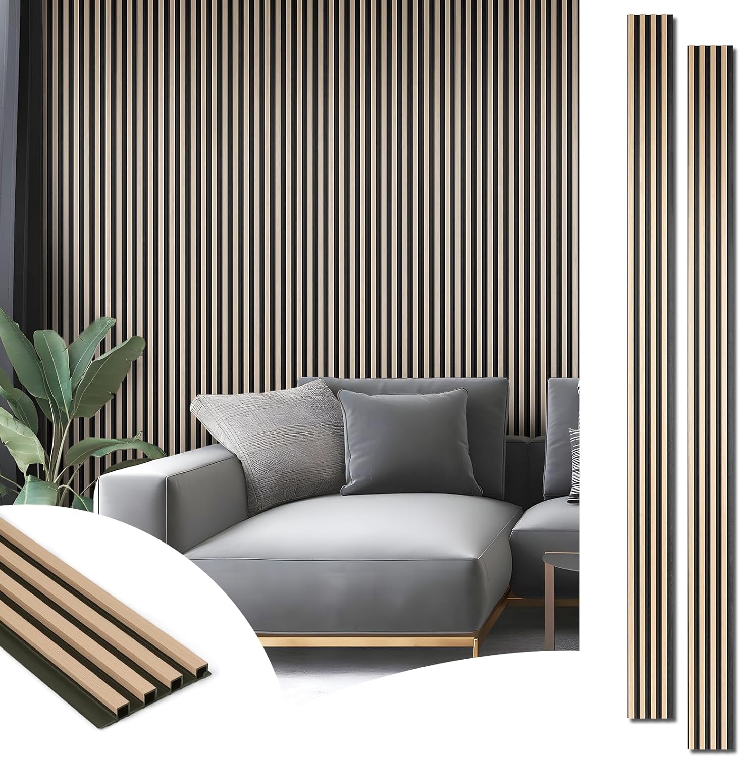Art3d 8-Pack WPC Wood Slat Wall Panel for Interior Wall Décor, 3D Wood Fluted Acoustic Wall Paneling for Living Room Bedroom Home & Office Accent Wall Decor – 96 x 6 Inch Oak