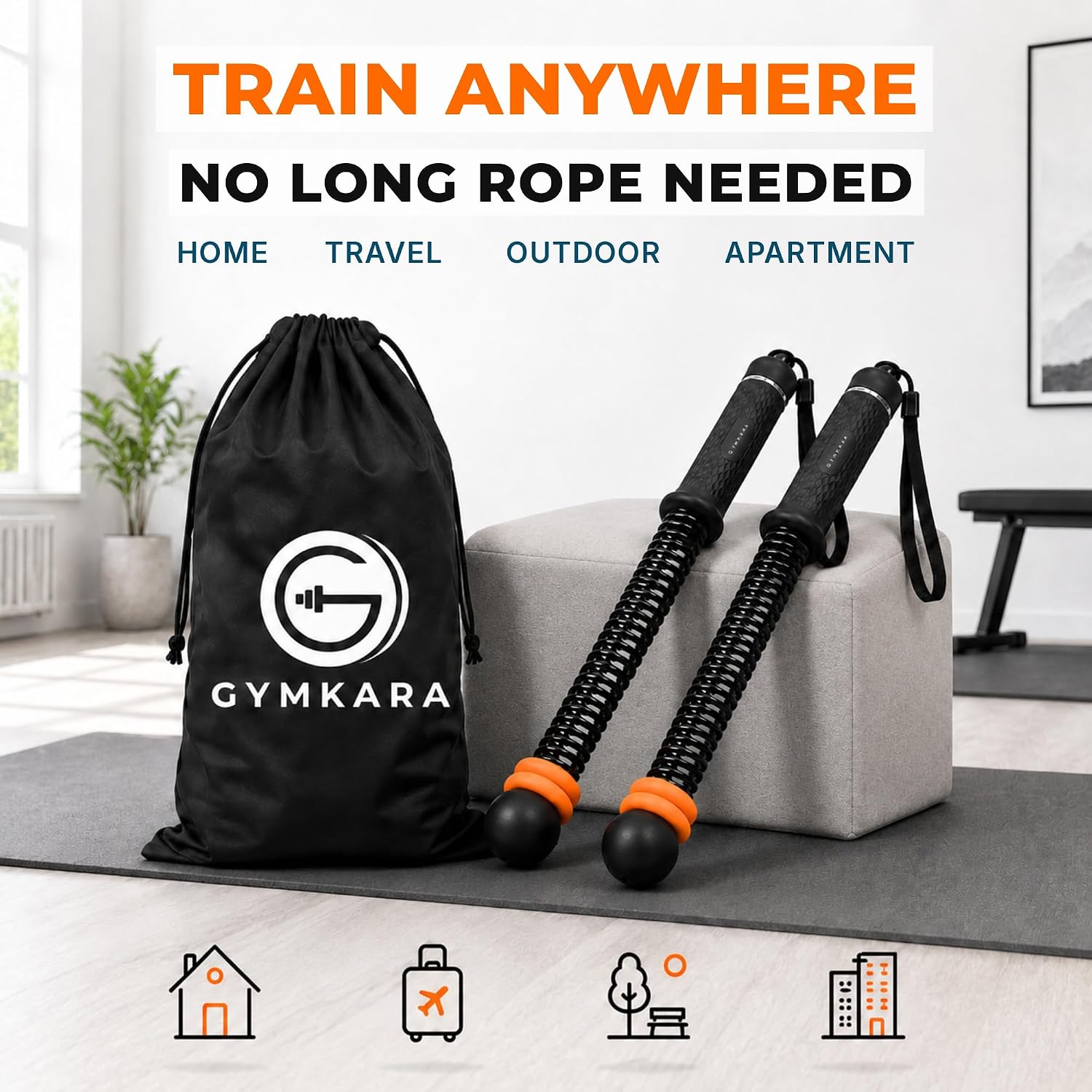 Cordless Battle Ropes - Ropeless, Weighted Portable Battle Ropes for Home Gym, Adjustable Workout Exercise Rope for Arms, Strength, HIIT & Low-Impact Training for Men & Women (Black)