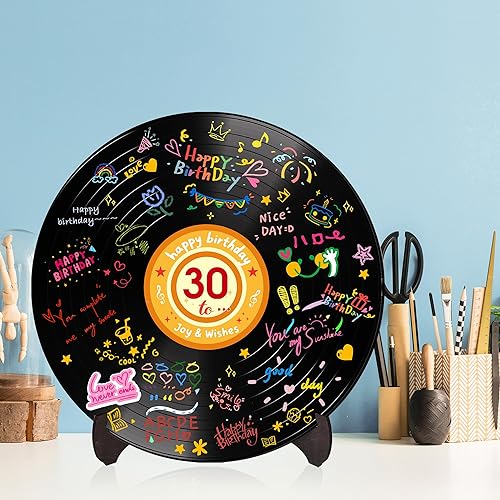 Miniatura 6 de Holkcog Disco de vinilo para decoración de cumpleaños, letrero de arte de graffiti con soporte, libro de invitados de feliz cumpleaños para hombres