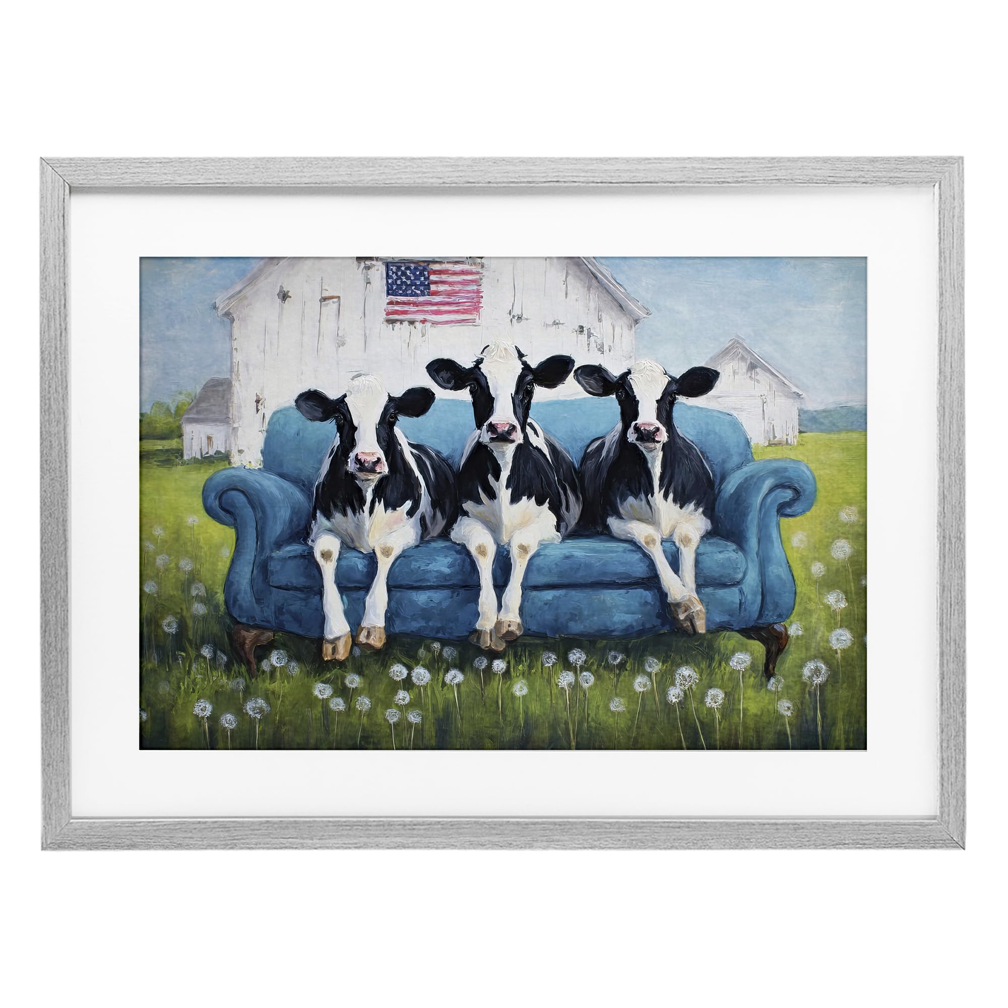 Stupell Industries Farmhouse Gray (Textured) 'Barnyard Sofa Sisters'| Framed Print Under Glass
