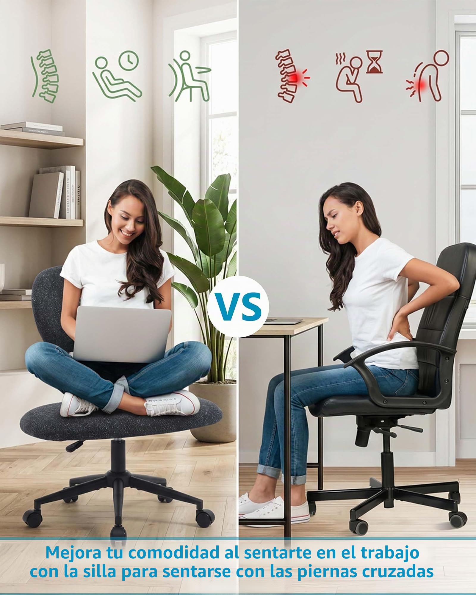 hitsuki Silla de Oficina sin Reposabrazos Silla Ergonómica de Escritorio con Reposapiés Giratorio 360° Silla Ajustable en Altura con Ruedas para Teletrabajo Negra Brillante