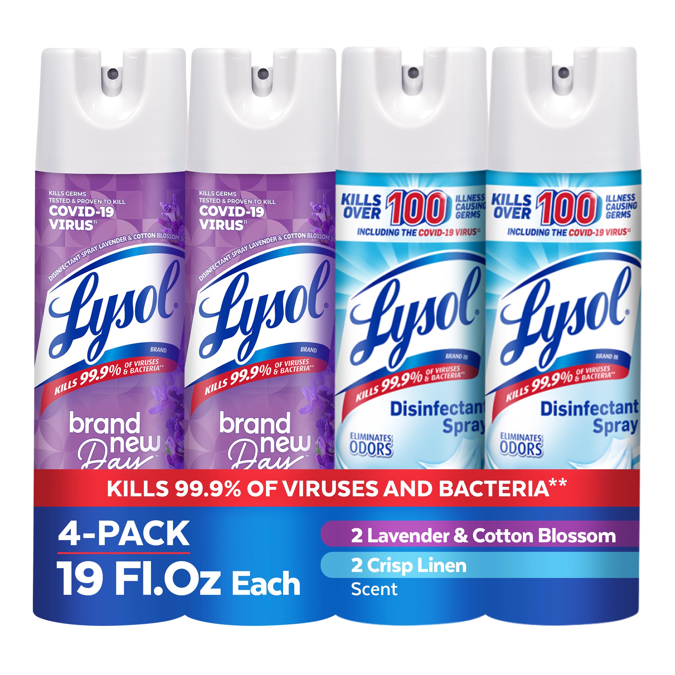 Lysol Disinfectant Spray, Sanitizer, Crisp Linen &amp; Lavender, 19 oz, 4 Pack