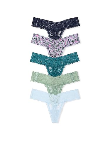 Victoria's Secret Women's Lace Thong Underwear, Panties for Women, Multi Pack - Large - Floral & Solid Mix