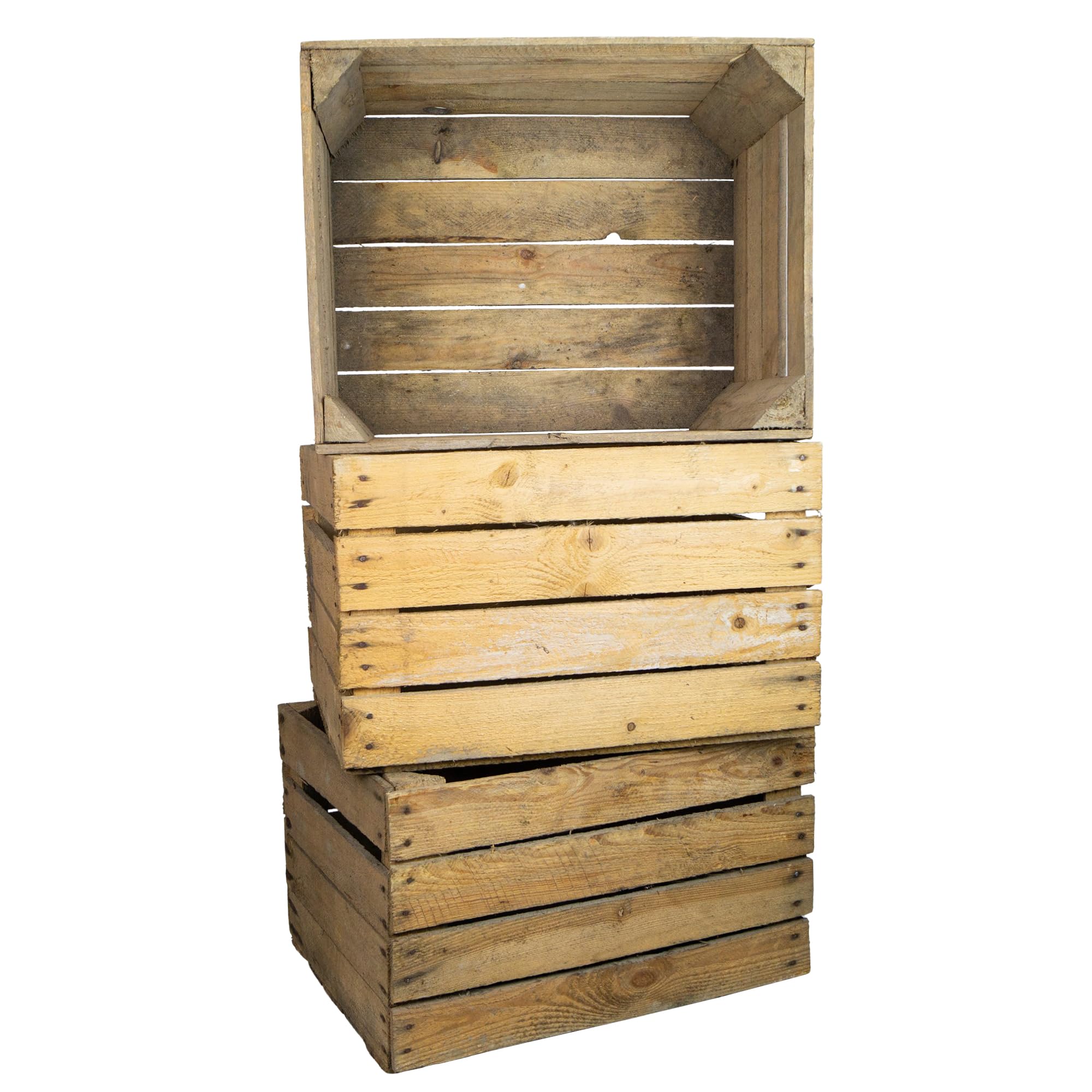 Kistenkolli Altes Land 3er Set Obstkiste Holz gebraucht - Original Apfelkiste aus dem Alten Land - massive Vintage Holzkiste aus Altholz 49x42x31 cm - Weinkiste Deko Aufbewahrung DIY Möbel