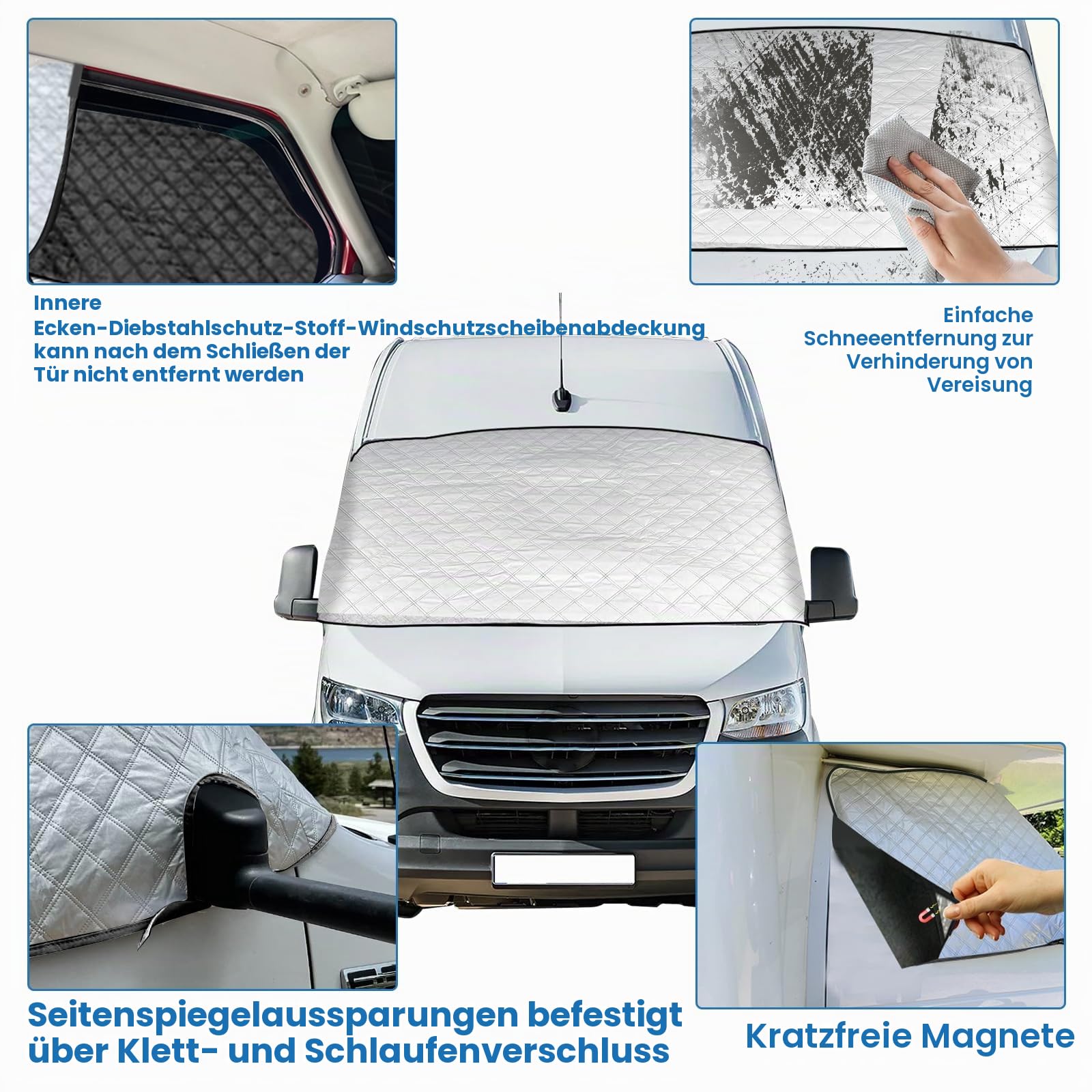 Windschutzscheibenabdeckung für Mercedes Sprinter 2006–2018, Silberne Externe Thermo Scheibenabdeckung Wasserdicht, Schutz vor Sonne UV-Strahlung Schnee EIS und Frost
