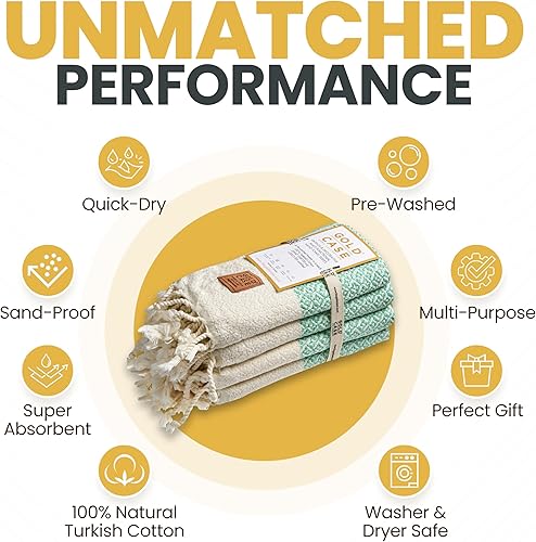 Miniatura 61 de Gold CASE - Juego de 4 toallas de mano turcas para baño, toallas de baño 100% algodón, toalla pequeña de cocina Helen para spa, cara, té y paño
