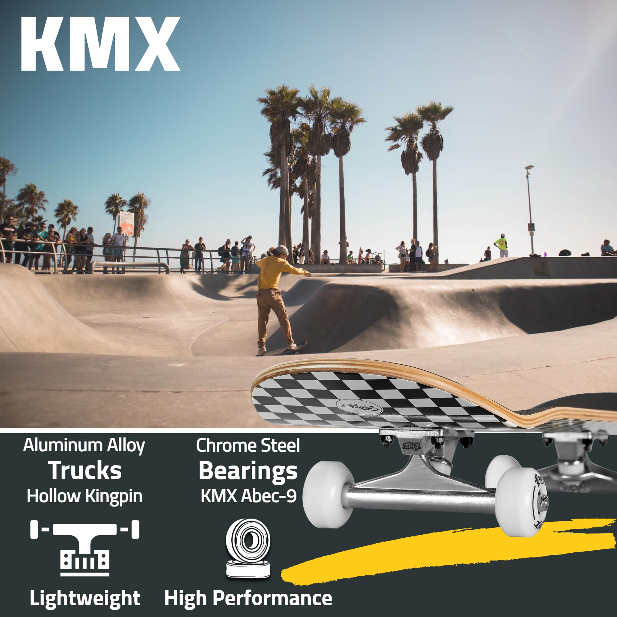 KMX Skateboard pour Débutants, Plateau Concave à Double Queue en Érable Canadien 7 Couches | Trucks en Alliage d'Alu | Skateboard Pro pour Garçons, Filles, Adultes et Enfants - 4