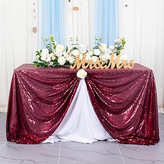 AMZLOKAE Sequin Tablecloth Rectangle 50x80 Burgundy Table Overlay Glitter Table Cloths for Parties Wine Seamless Tablecloth Sparkle TableCover for Dining Room Wedding Reception