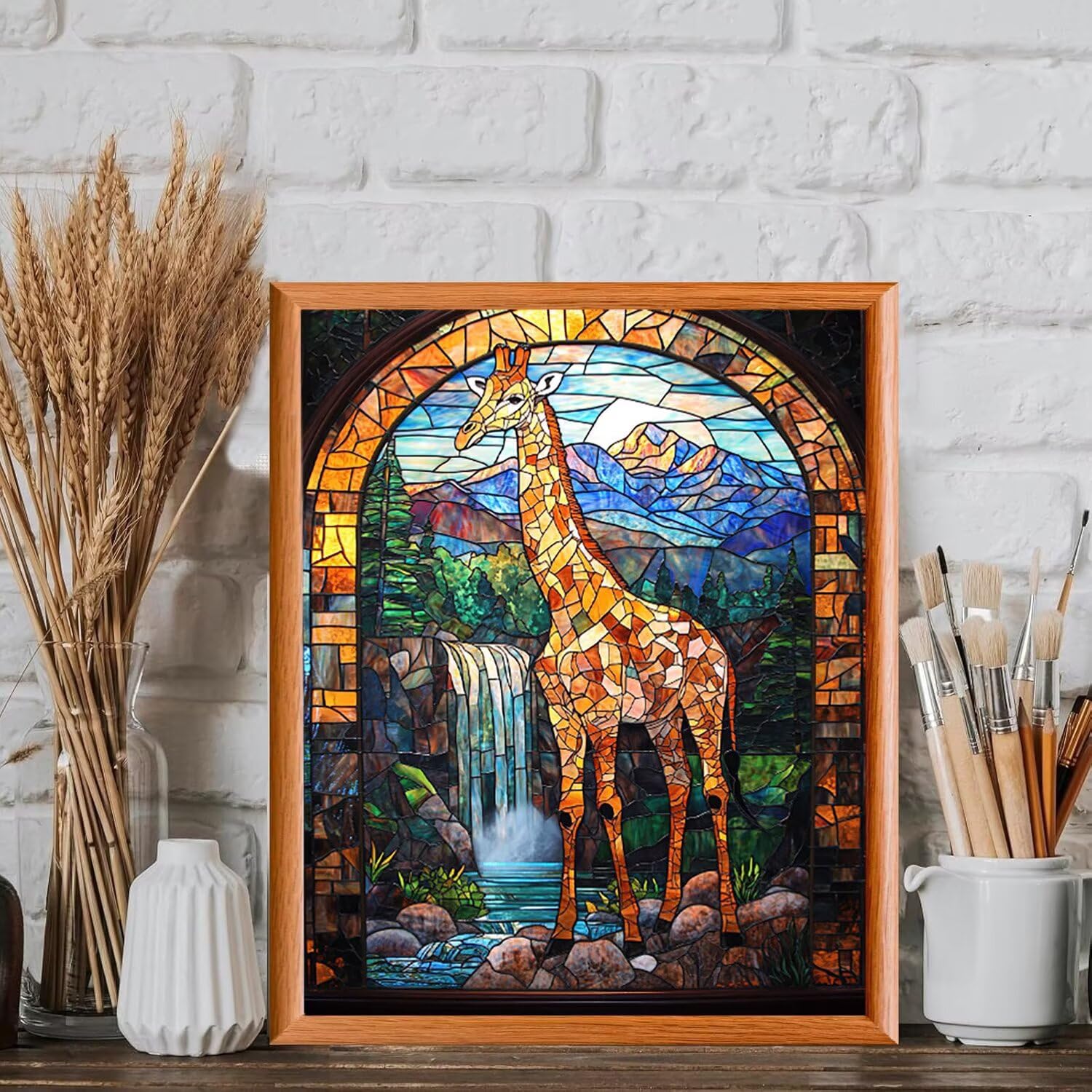 WEISHIWE Malowanie po numerach dla dorosłych żyrafa wodospad 61 x 80 cm z