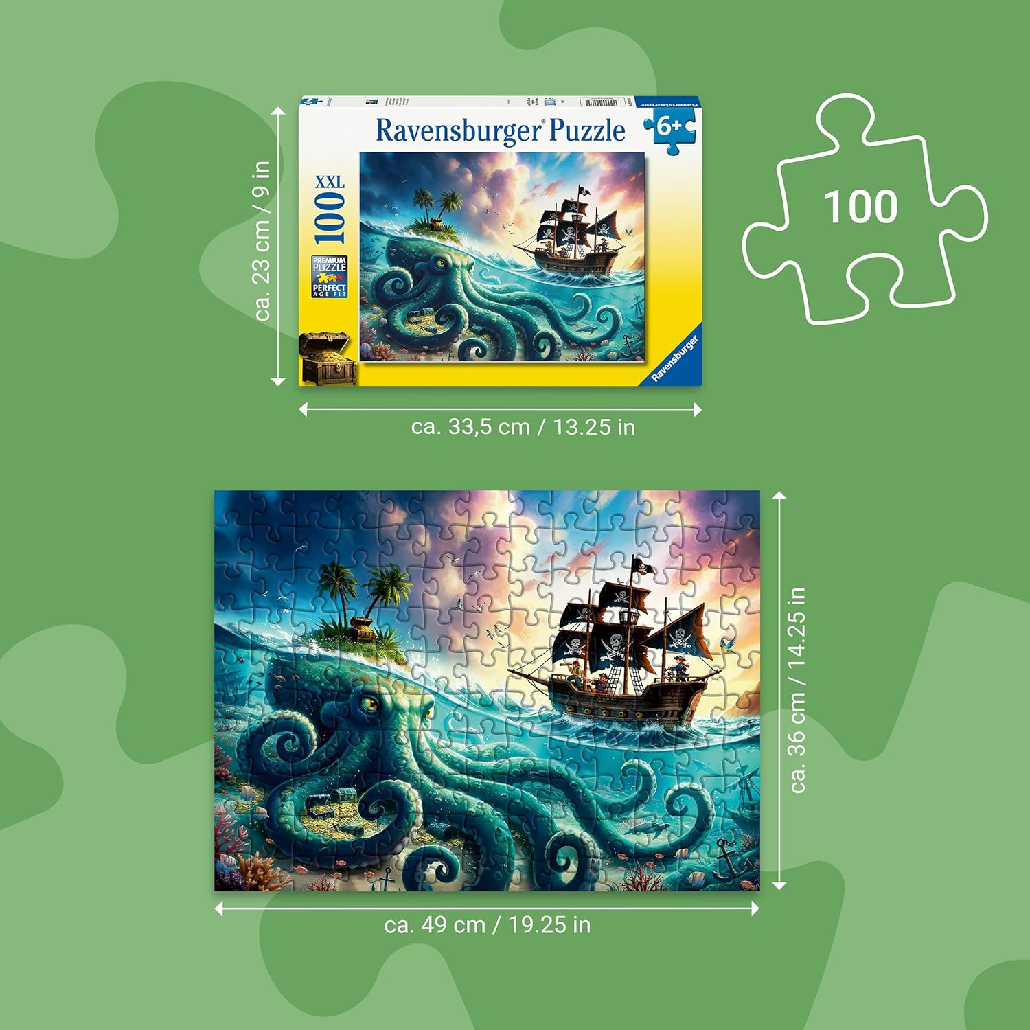 Ravensburger Octopus Treasure 100 Piece XXL Puzzle for Kids 6+