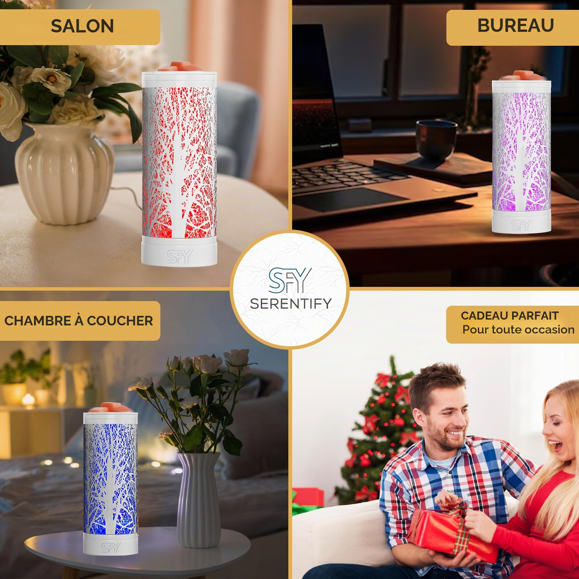 Brûleurs à cire électriques à couleur changeante | Brûleur d'huiles essentielles | Lumière/Lampe LED et chauffe-cire | Plat en silicone facile à nettoyer | 26,5 cm (Blanc)