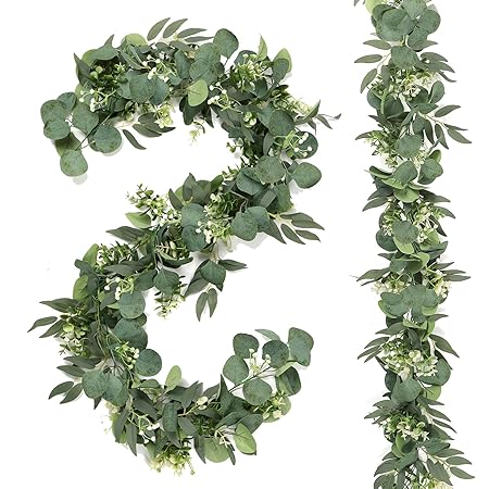 2 Stück Eukalyptus Girlanden 180cm - Künstliche Girlanden Mit Weißen Blüten Für Deko