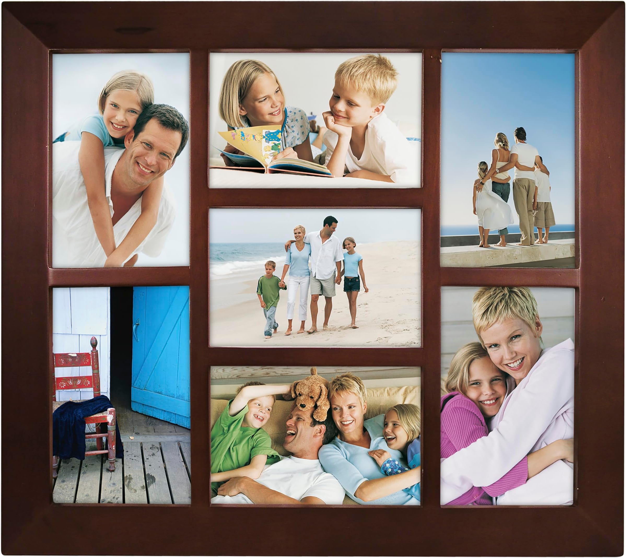 Malden International Designs Berkeley Beveled Edge Wood Collage Picture Frame, 7 Option, 7-4x6, Walnut