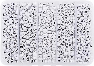Amaney 600pcs Vowel Letter Beads A E I O U 7×4mm White Round Acrylic Beads for Jewelry Making Bracelets Necklaces
