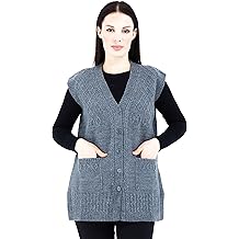 | Women's V-Neck Button Pocket Knitted Wool Knitwear Mother Short Vest