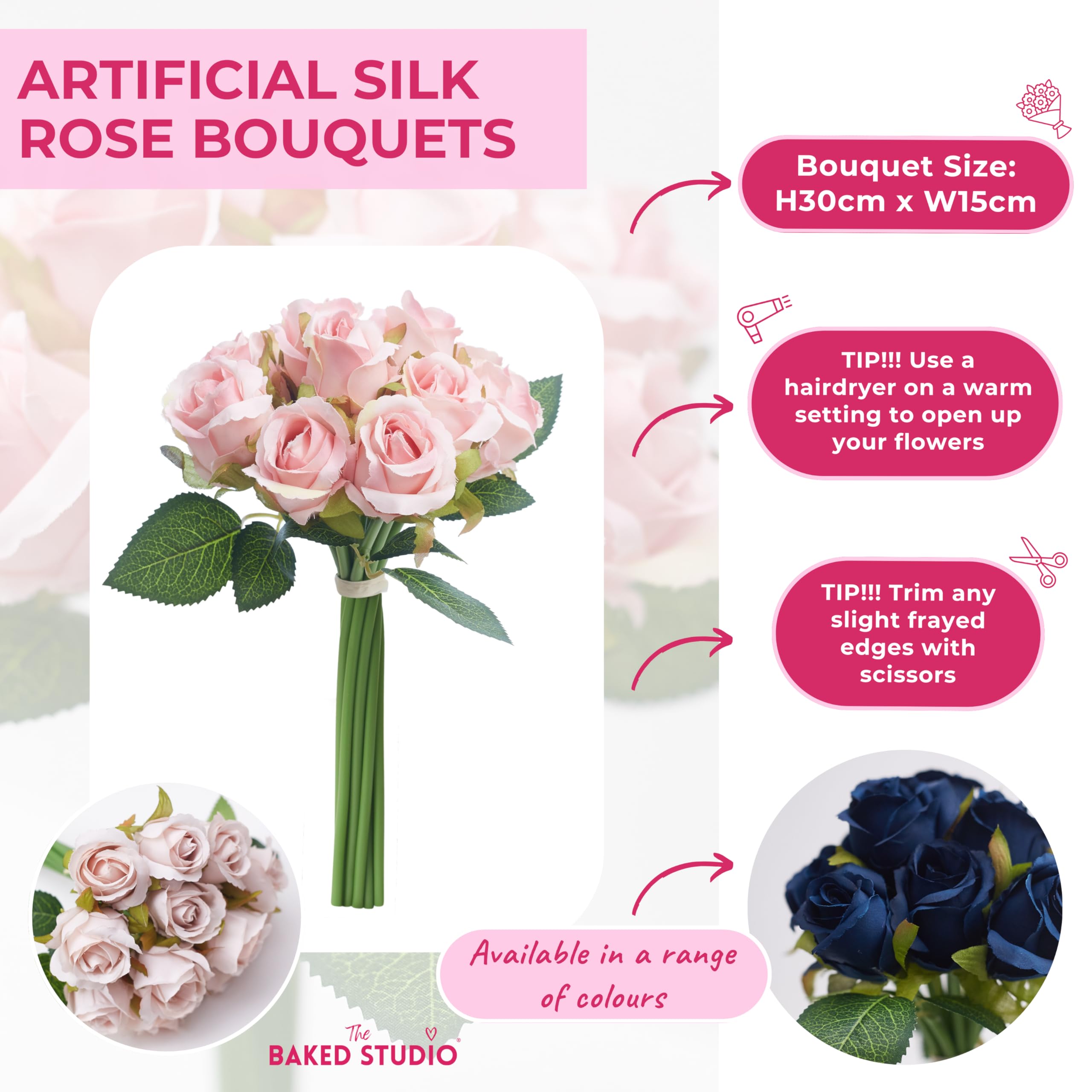 The Baked Studio, Silk Hand Tied Lila Bud Rose And Tea Rose 12-Piece Bouquet for Cake Decorating Home Décor, Weddings - Image 4