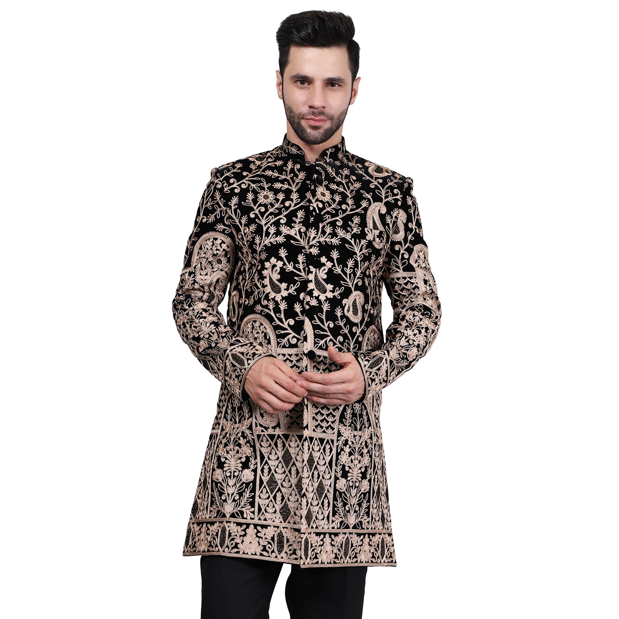 Embroidered Velvet Black Bandhgala