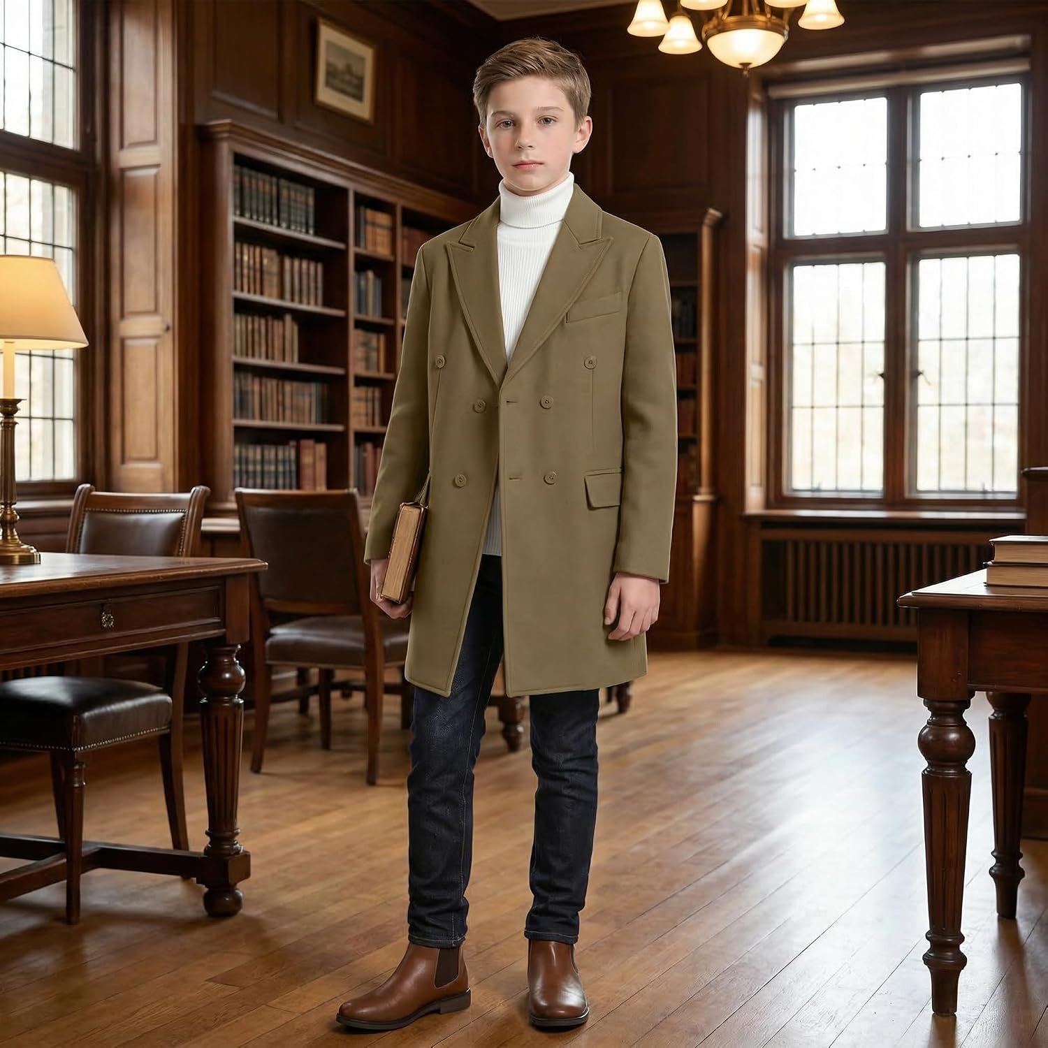 Boys Dress Coat Trench Coats for Boy Kids Winter Classic Pea Coat Jacket Teen Overcoat Causal Blazer Tweed Jackets
